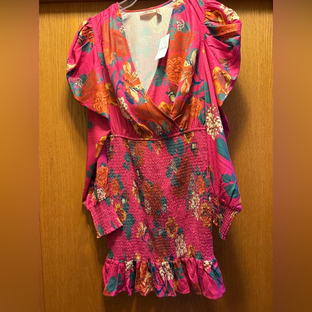Vibrant Pink Floral Smocked Mini Dress